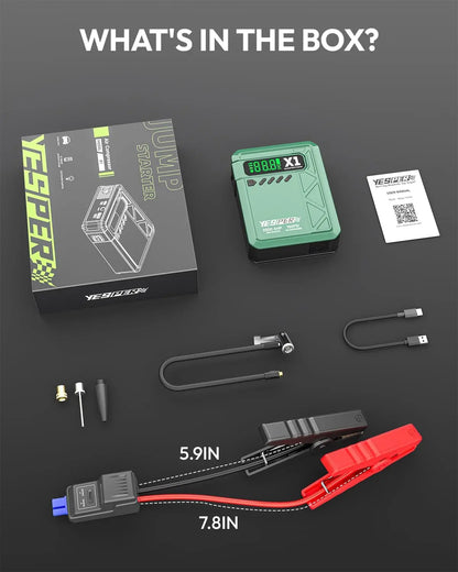 YESPER 2000A Jump Starter & 150PSI Air Compressor – 12000mAh Power Bank with LED Screen, Tyre Inflator for 8L Gas/6L Diesel