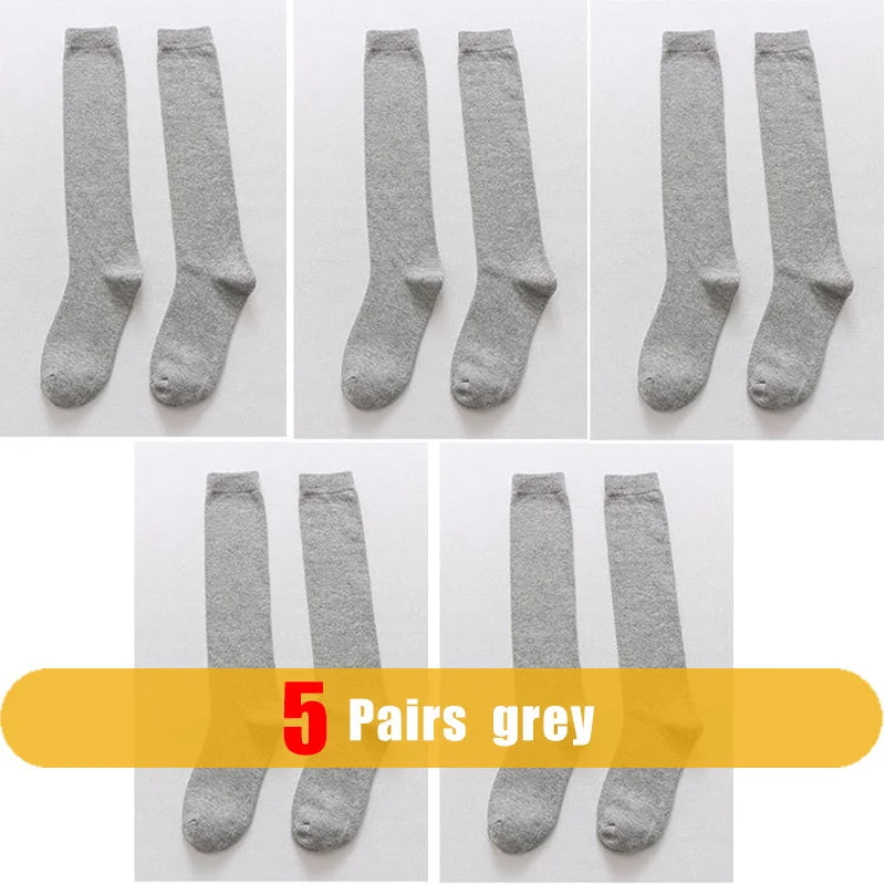 1/5 Pairs Men's Solid Cotton Long Crew Socks Elastic Business Formal Dress Socks For Gentleman Daily Party