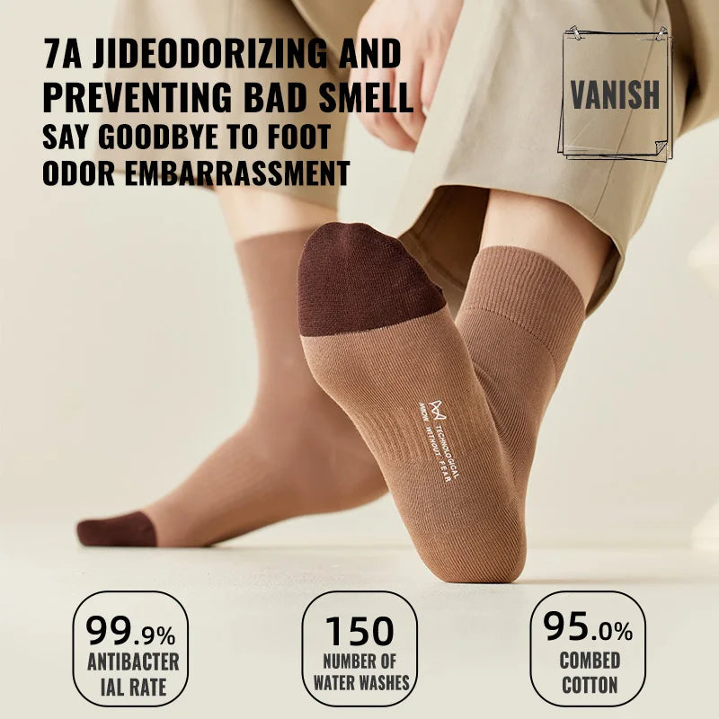 MiiOW Australian Cotton Socks Men Business Dress Black White Long Sock Antibacterial Anti Odor Crew Socks Breathable Sport Sock