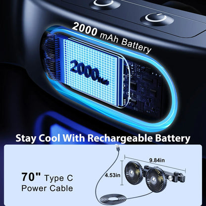 Hipacool Battery Dual Head Fan for Car Backseat with Retractable Long Arm USB Rechargeable Car Seat Headrest Cooling Fan