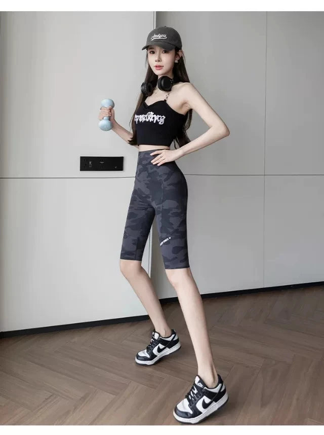 Premium Women's Camo 5-Point Shark Pants High Waist Tummy Control Butt Lifting Daily Casual Yoga Cycling Leggings