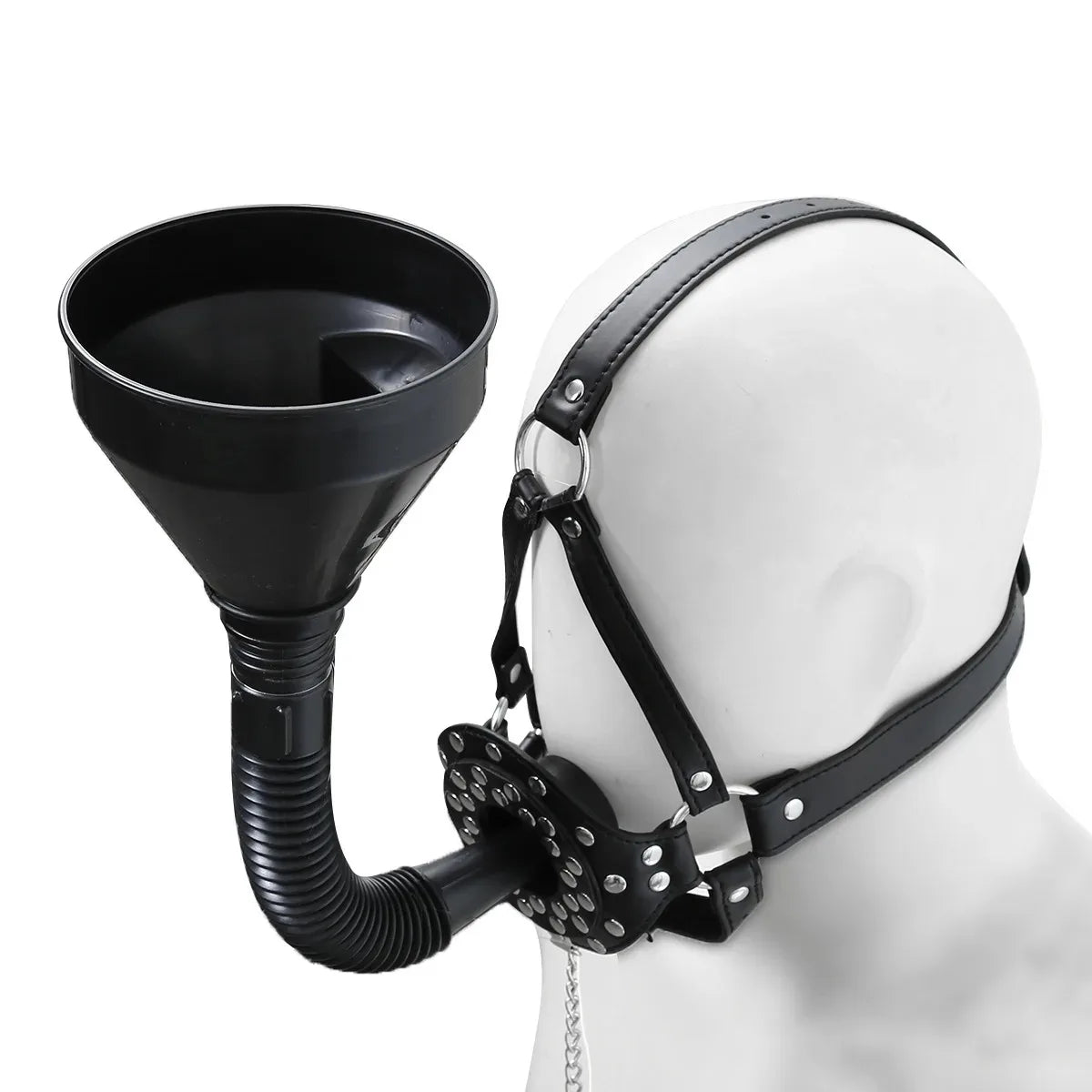 Leather BDSM Harness Open Mouth Gag Oral Stopper Funnel Device Adjustable Face Mask Adult Flirting Erotic Game Gear For Couples