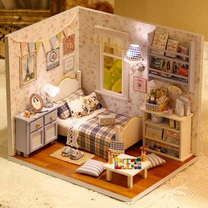 Miniature Bedroom Dollhouse Set 3D Puzzle Model DIY Handmade Toy Set, Room and Bedroom Decoration Girl Birthday Gift