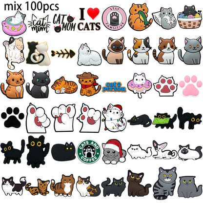 1/100pcs Cat Pin for Shoe Sphinx Orange Cat Black Cat Cute Shoe Charms for Women Girl Kids Sandal Accessories Buckle Decorations