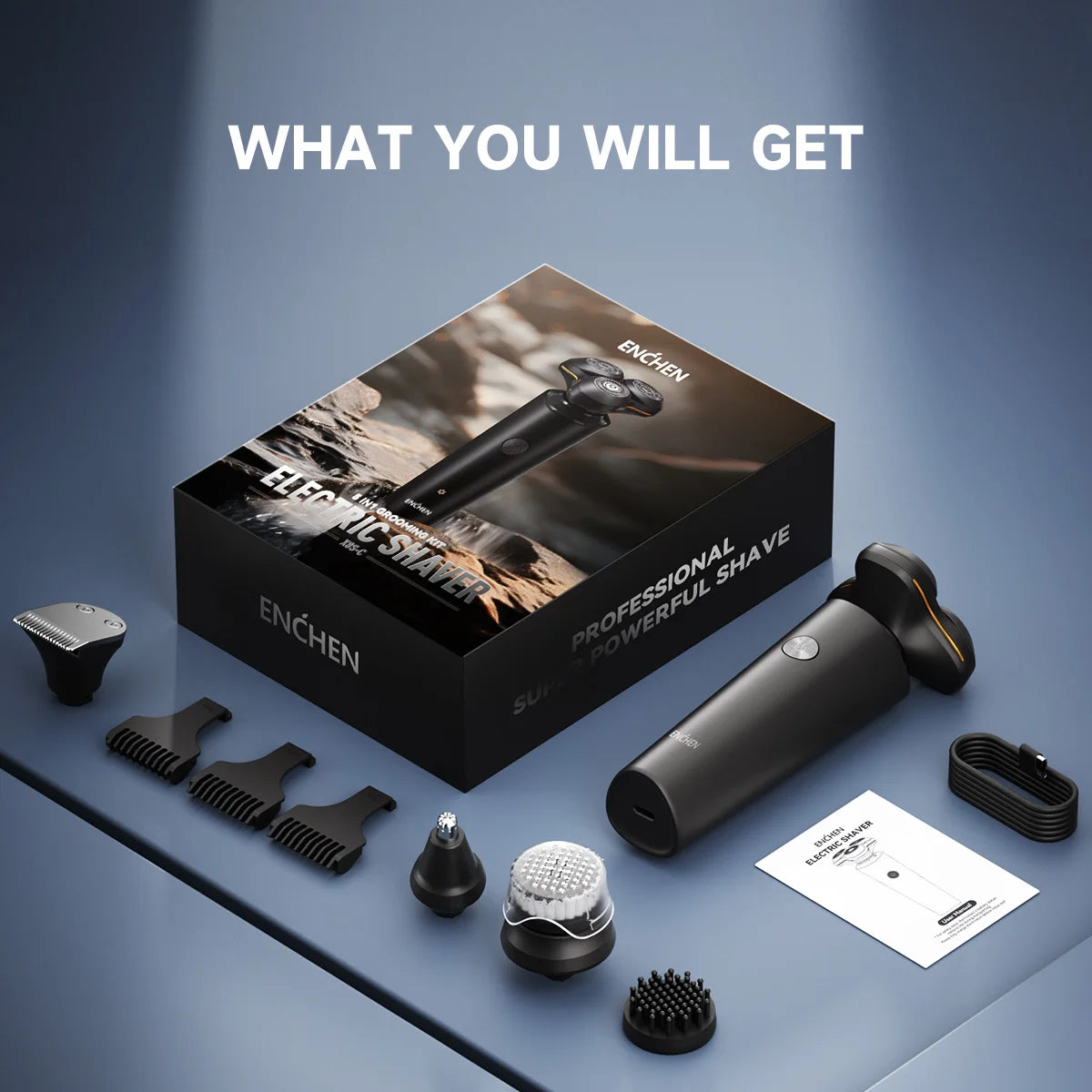 ENCHEN X8S-C Electric Shaver With 4 Replacement Heads Multi-Purpose Waterproof Type-C Rechargeable Portable Men Beard Trimmer