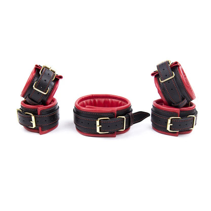 3pcs Bdsm Bondage Set Sex Slave Collar Bdsm Leather Handcuffs Sexy Ankle cuffs Sex Bondage Couple Sex Toys for Womans