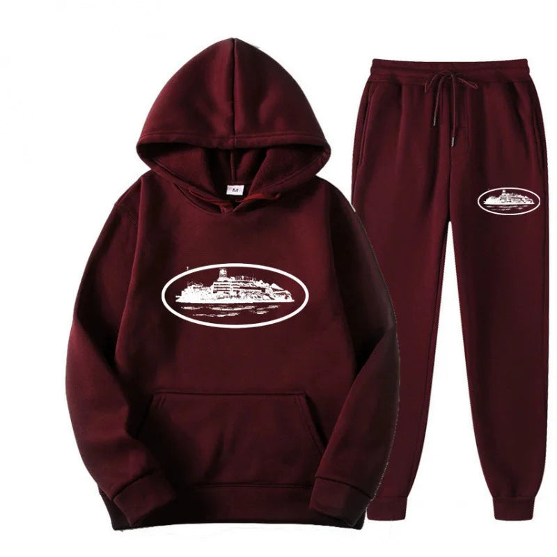 NICE Loose Unisex Fleece-lined Printed Sweatshirt Hoodie Set Devil Prisoner Pattern Eco-Friendly Soft Comfortable Casual Wear