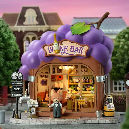 Hot Sale DIY Miniature Grape Wine Bar Dollhouse Kit with LED Light 3D Puzzle Mini House Gift for Friend Home Decor