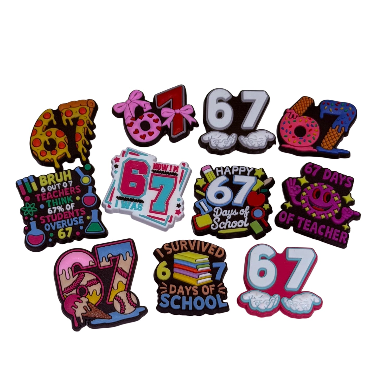 11-100pcs 67 Days Of School Teacher Shoe Buckle Sandals DIY Accessories PVC Shoes Charms Clogs Pins Decor Kids Man Party Gift