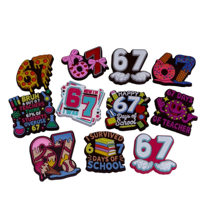 11-100pcs 67 Days Of School Teacher Shoe Buckle Sandals DIY Accessories PVC Shoes Charms Clogs Pins Decor Kids Man Party Gift