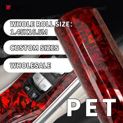 Car Decorating 145cmx300cm Tuning Auto Accessories Laser PET Forged Carbon Wrap Self-Adhesive Rainbow Red Carbon Fiber Vinyl