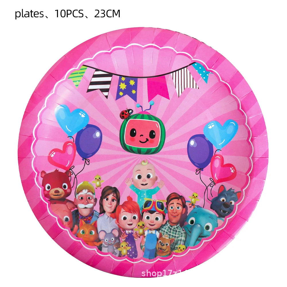 Cocomelon Birthday Party Decoration Tableware Set Birthday Cup Plate Napkin Tablecloth Cake Topper Balloon Party Favors Gifts