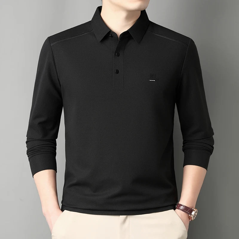 2025 New High End Long Sleeved T-shirt for Men Autumn Edition Flip Collar Thin Polo Shirt Business and Leisure Bottom Shirt