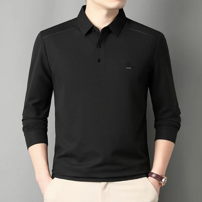 2025 New High End Long Sleeved T-shirt for Men Autumn Edition Flip Collar Thin Polo Shirt Business and Leisure Bottom Shirt