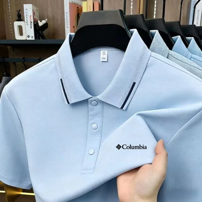 2026 Columbia Style  embroidery summer  ice silk short sleeved polo shirt quick drying breathable business casual T-shirt top