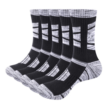 YUEDGE Men's Outdoor Recreation Hiking Socks, Moisture Wicking Cotton Padded Work Boot Socks for Men, 5 Pairs/Pack