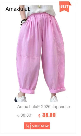 Amax LuluE 2026 Japanese Design Soild Pants Females Summer Fashion Loose Elegant Harem Trousers Womens Vintage Leisure Clothes
