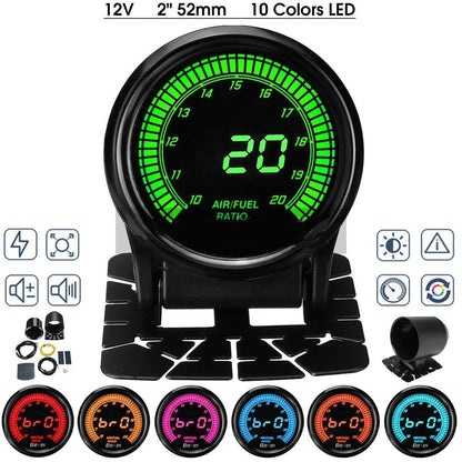 52mm Boost Water temp Oil temp Volt Vacuum Tachometer EGT Air fuel ratio Oil pressure Gauge 10 Color Car Meter