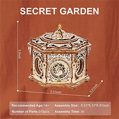 Robotime Secret Garden DIY Mechanical Music Box Kit 3D Wooden Puzzle Box for Adults Self-Assembly Building Project