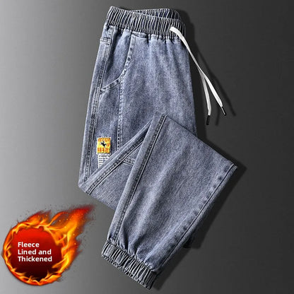 Thickened Fleece Lined Loose Fit Workwear Jeans for Men Casual Harlan Pants Multi Pockets Youth Trend Winter Construction Sit...