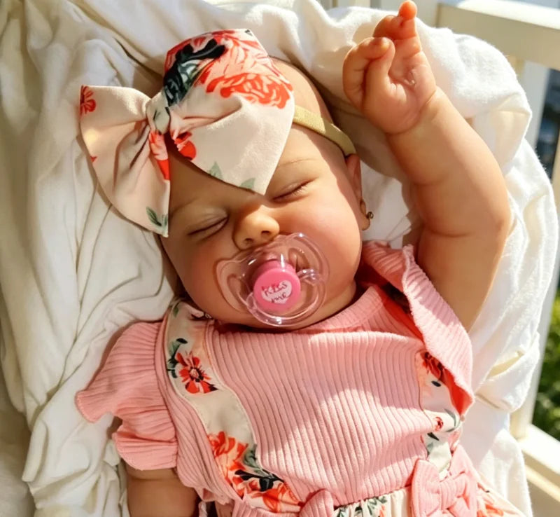 60CM  Reborn Pickle Sleeping Baby in Dark Skin Soft Body Hand-Painted Lifelike Baby with Hand Draw  Hair Collectible Art Doll