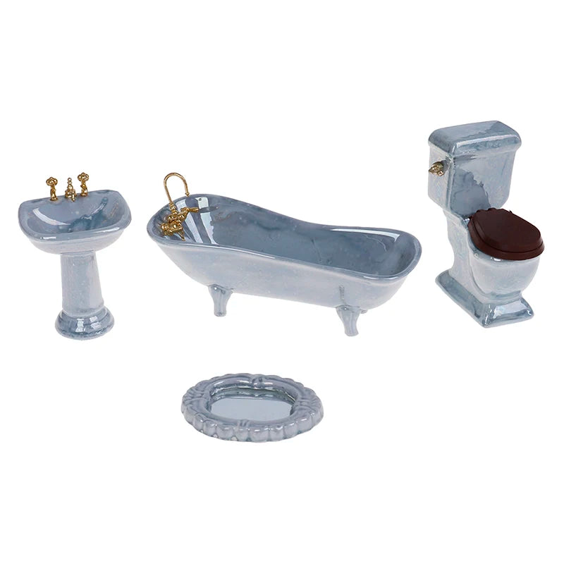 1/12 Dollhouse Simulation Washbasin Tub Toilet Model Dollhouse Bathroom Decor Dolls House Miniature Furniture Accessories