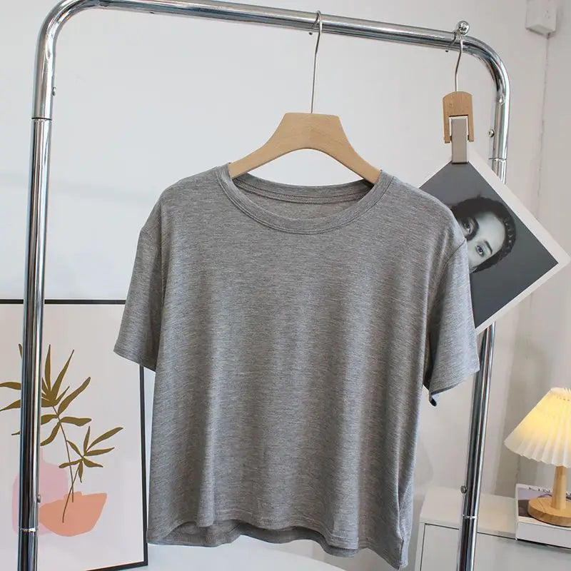 Ultra-Hand Feel Short Modal T-Shirt Women's  Summer 2025 Slimming round Neck Short Sleeve  Color Base Shirt