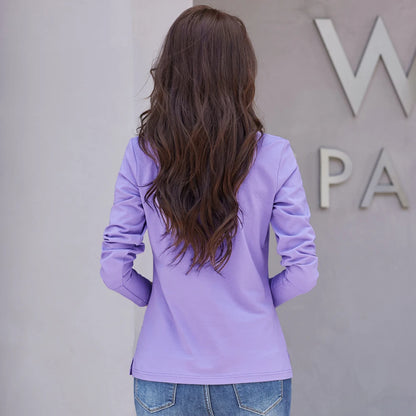 Autumn New In Basic T Shirt Long Sleeve Cotton Plus Size Cotton Polo T- Shirt Women Button Casual Office Lady Formal Women Tops