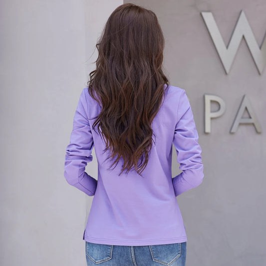 Autumn New In Basic T Shirt Long Sleeve Cotton Plus Size Cotton Polo T- Shirt Women Button Casual Office Lady Formal Women Tops