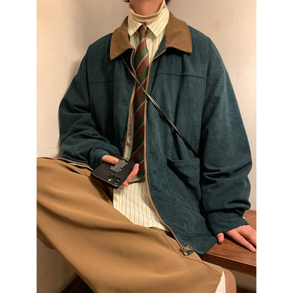 American Style Vintage 2026 Men Bomber Jacket Windbreakers Zipper Coats Autumn Loose Cargo Outwear