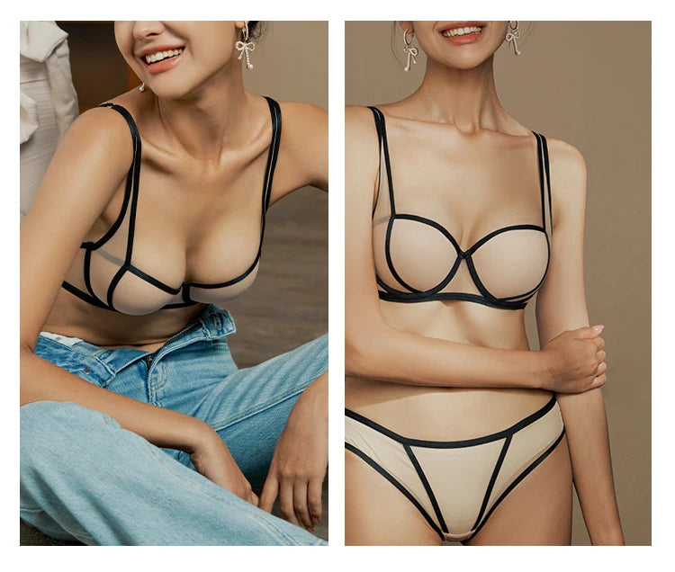 CINOON Sexy French Women's underwear Set Push-up Bra And Panty Sets Comfort Brassiere Adjustable Straps Gathered Lingerie Set