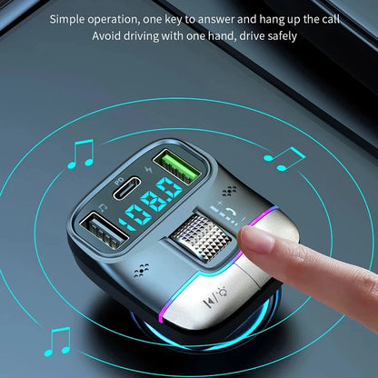 FM Transmitter Bluetooth 5.4 Hands-Free Portable Car AUX Radio Modulator MP3 Player with Fast Charging Adapter