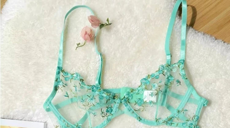 Elegant French Lace Bra Set Women Floral Embroidery Soft Underwire Ultra Thin Large Bust Support Sheer Mesh Lingerie BANERDANNI