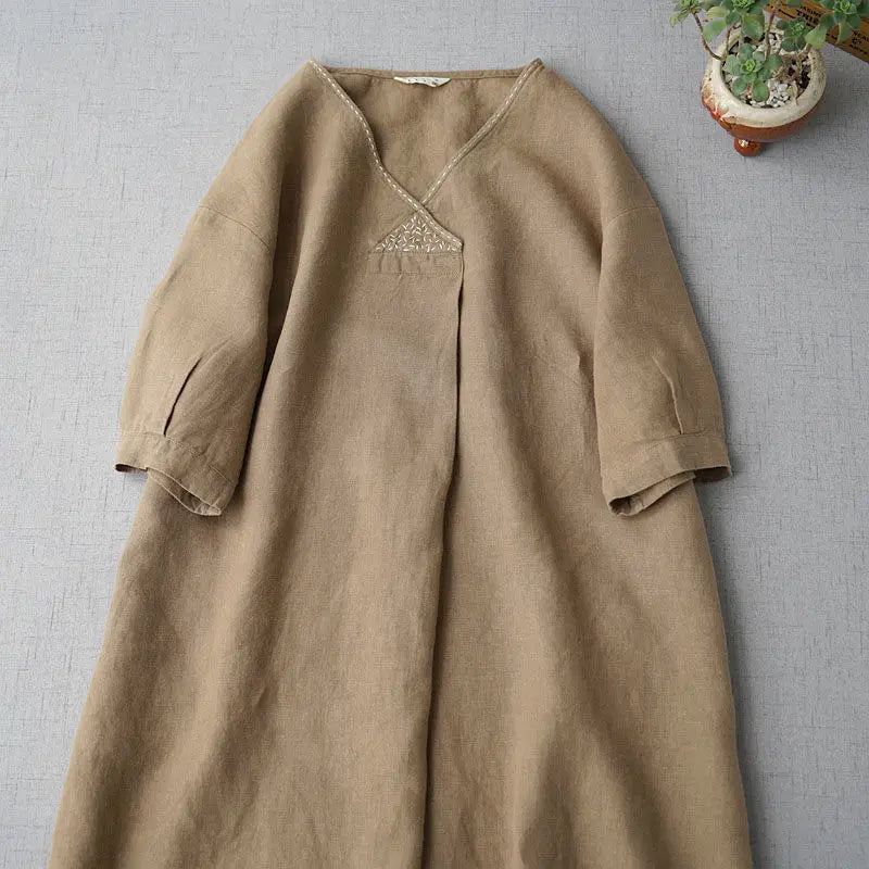 Loose Women's Summer Dr Casual V-Ne ort Sve Long Dr Vintage Sle Comfortable Fit Straight Cut Maxi Dr