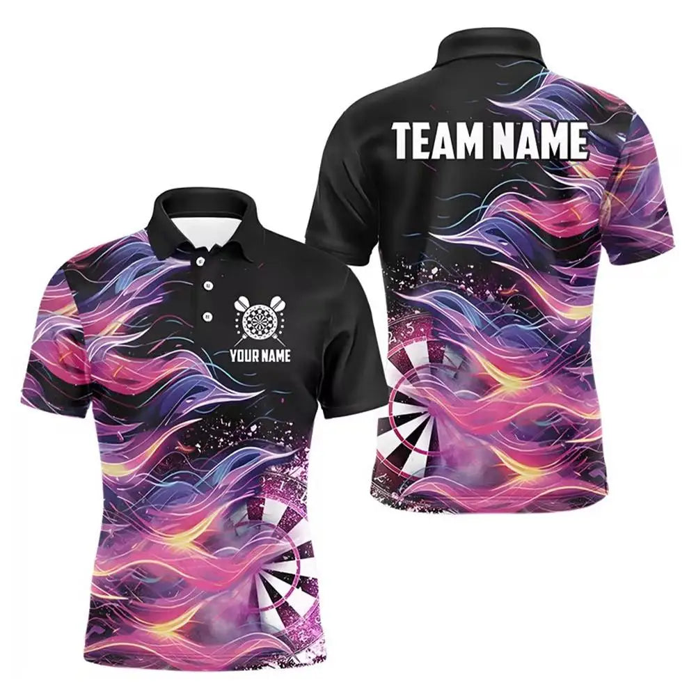 Custom Name Team Name Darts Polo Shirt Men 3D Skull Butterfly Blue Black All Over Print Quick Dry Sports Short Sleeve Golf Tops