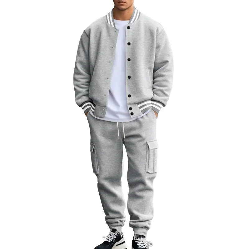 Autumn and winter American stand-up collar baseball jersey trousers fleece casual jacket men's loose sports suit