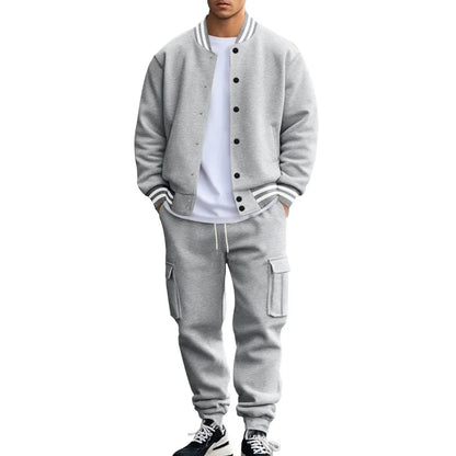 Autumn and winter American stand-up collar baseball jersey trousers fleece casual jacket men's loose sports suit