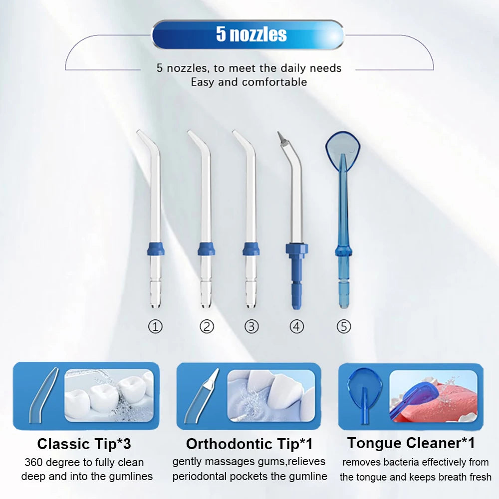 Water Flosser Dental Oral Irrigator 800ML High Pressure Water Flosser for Teeth Mouth Washing Machine with 5x Tip Teeth Cleaning