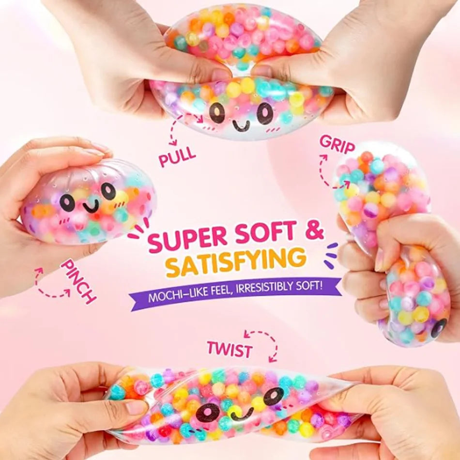Rainbow Dumpling Squishy with Bead Sensory Squeeze Toy for Stress Relief with Bamboo Steamer Funny Gift