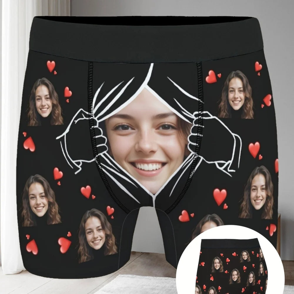 1Pc Personalized Custom Face Photo Men's Boxer Briefs -Customized Fun Men's Boxer Briefs for Valentine's Day &Anniversaries Gift