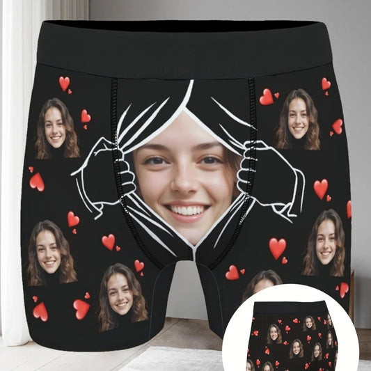 1Pc Personalized Custom Face Photo Men's Boxer Briefs -Customized Fun Men's Boxer Briefs for Valentine's Day &Anniversaries Gift