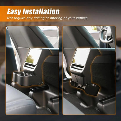 3-In-1 Design Rear Seat Cup Holder Organizer For Tesla Model Y Juniper 2025+ & Model 3 Highland 2024+ Retractable and Foldable