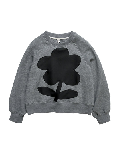 imakokoni 2025 New Original Air-Layer Floral Gray Age-Reducing Crew Neck Sweatshirt for Women 234270