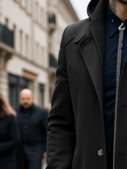 Men's Autumn/Winter Thickened Zip-Front Trench Coat Warm & Fashionable Simple Business Style for Commuting and Daily Wear