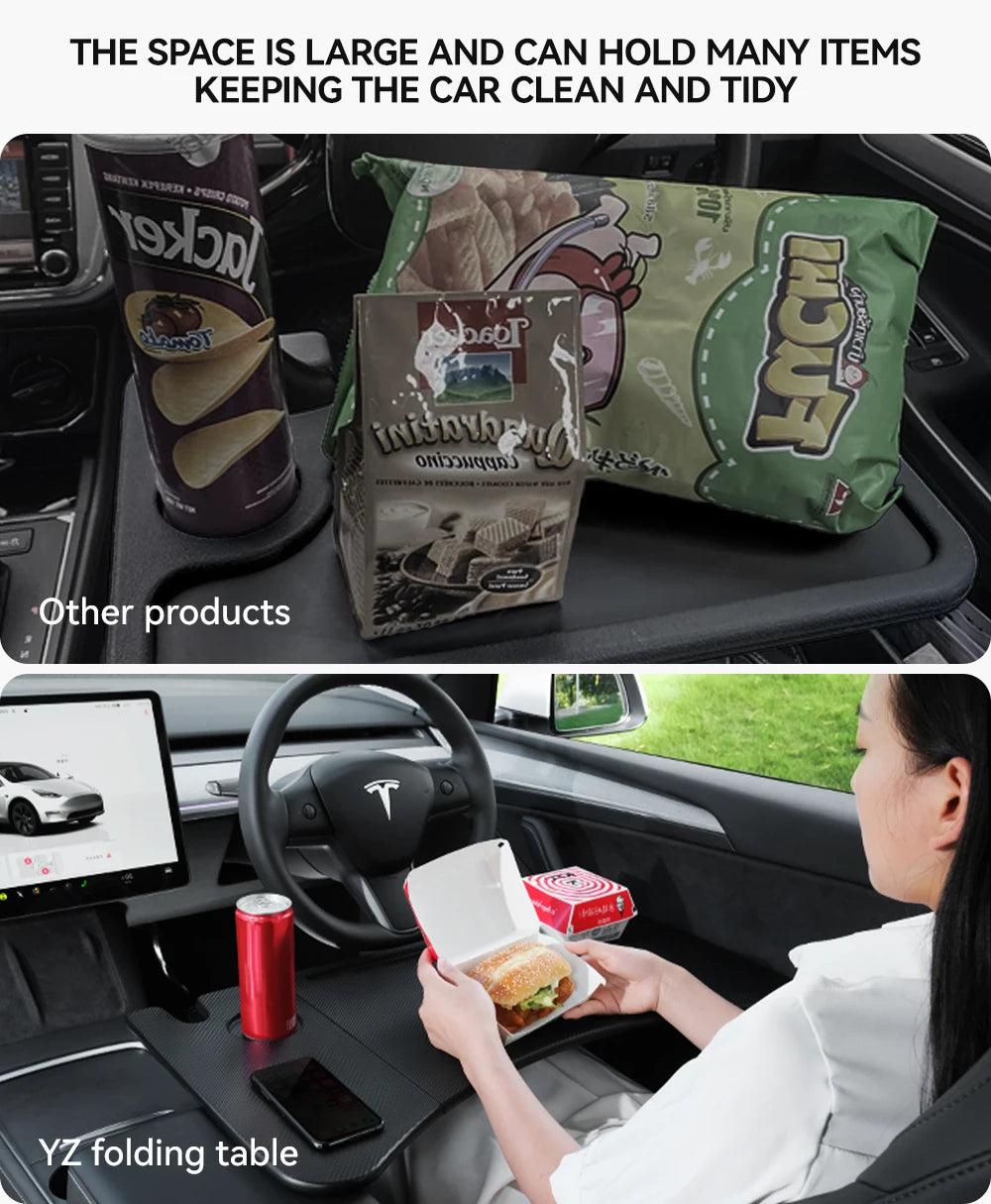 YZ Table Desk For Tesla Model 3 Y X S Highland Juniper 2021-2025 Car Steering Wheel Laptop Tray Food Desk Portable Office Table