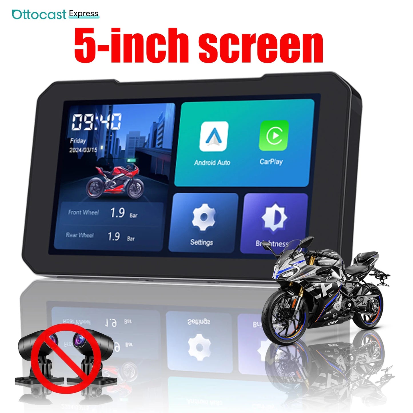 Ottocast Express Motorcycle Display 6.0 inch IP67 Waterproof GPS Wireless Carplay Android Auto DVR Drive Recorder Moto Monitor