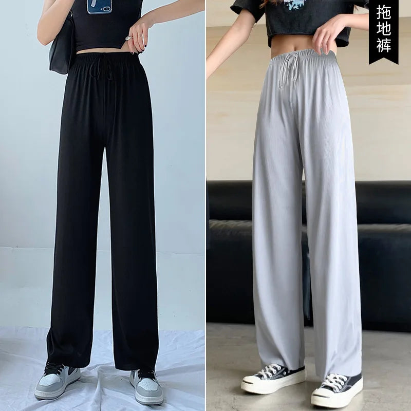 Slimming High Waist Ice Silk Wide Leg Pants for Pear aped Women Casual Summer orts plus Size  pe Comfortable Trousers