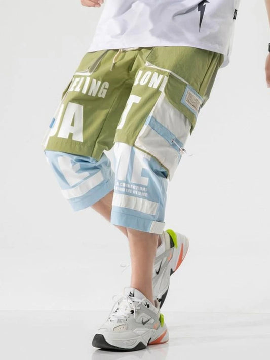 Trendy Men's High Street Hip Hop Fashion Loose Straight Leg Shorts Functional Workwear Crop Style for Summer Casual