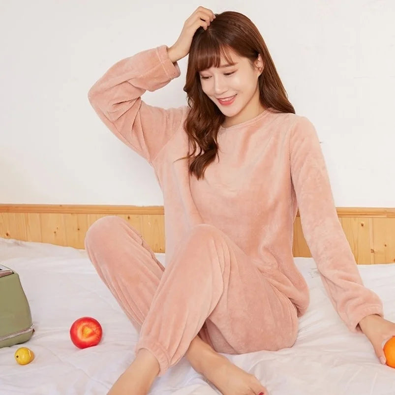 Thickened Fluffy Sleepwear Long Sleeve Men's Coral Fleece Pajamas Warm Home Clothes Set Loose Fit Outerwear in Autumn And Winter