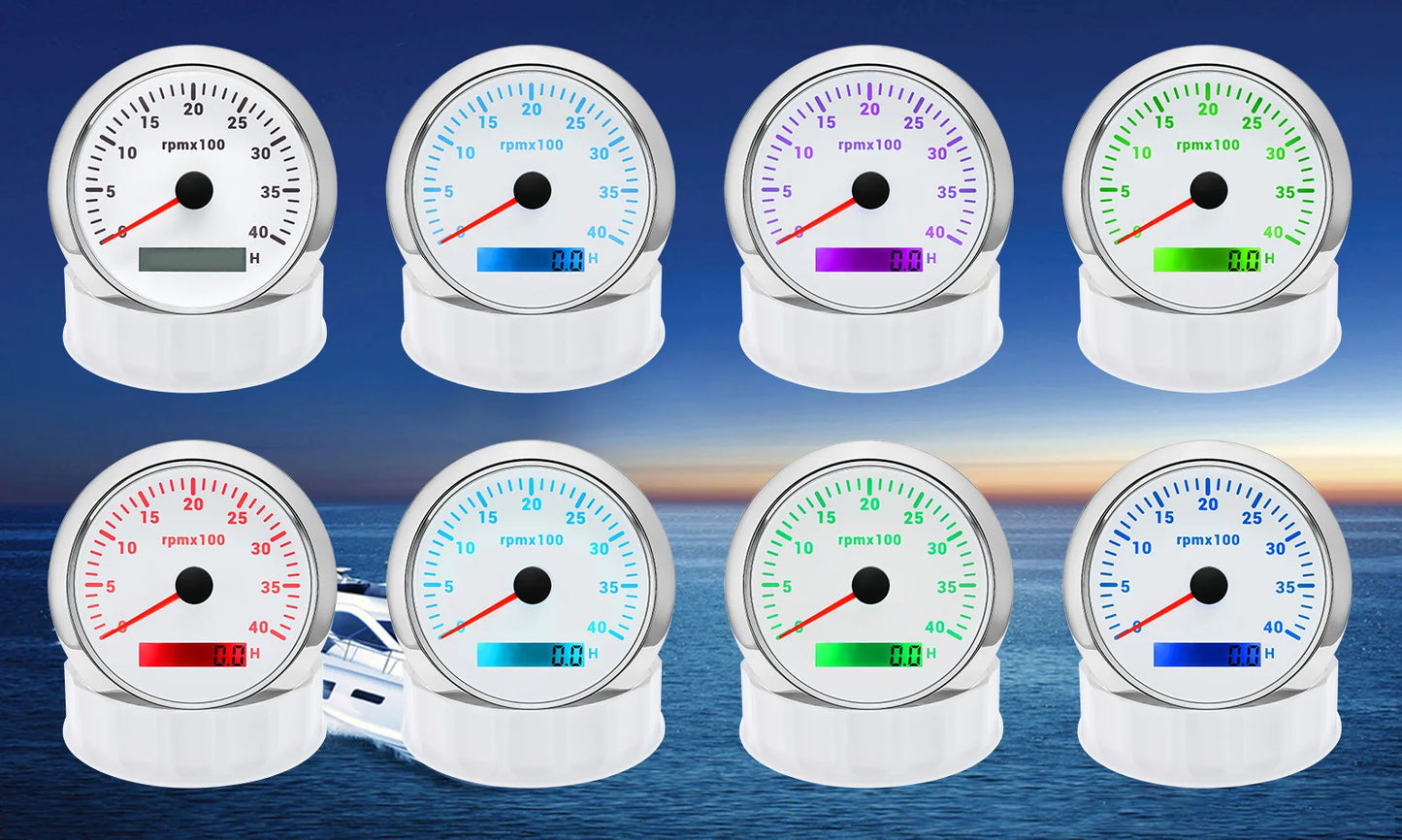 AD 85MM Tachometer with LCD Hour Meter For Marine Boat Car RPM Gauge 0-3000 4000 8000 RPM Meter Tach Sensor 7Colors Backlight